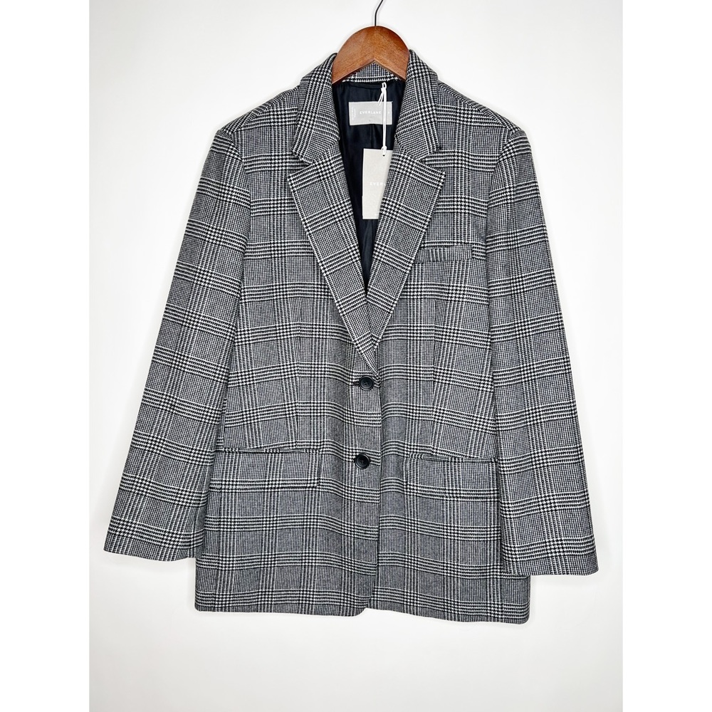 Everlane The Oversized Blazer Glen Plaid Check Black Gray Wool Blend New Size 8